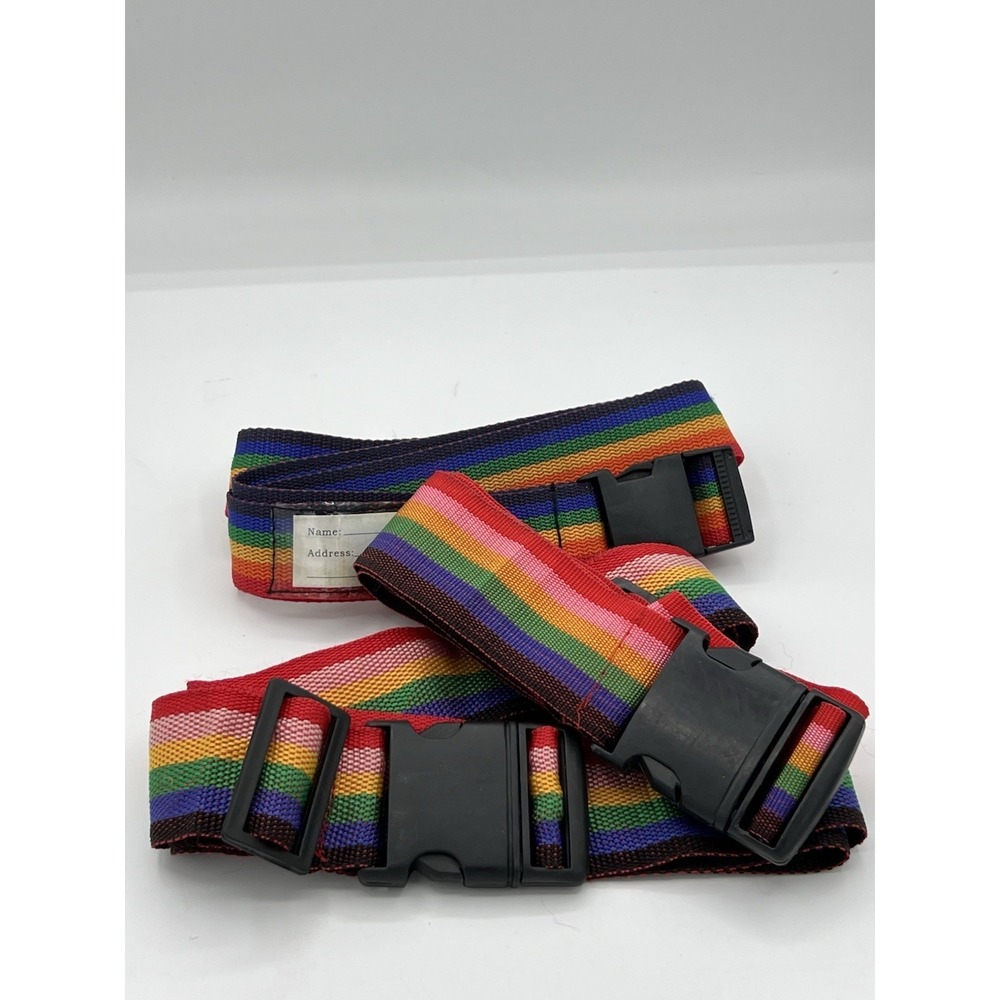 Heavy Duty Rainbow Luggage Straps Adjustable Suitcase Belt with Buckle and ID Ta